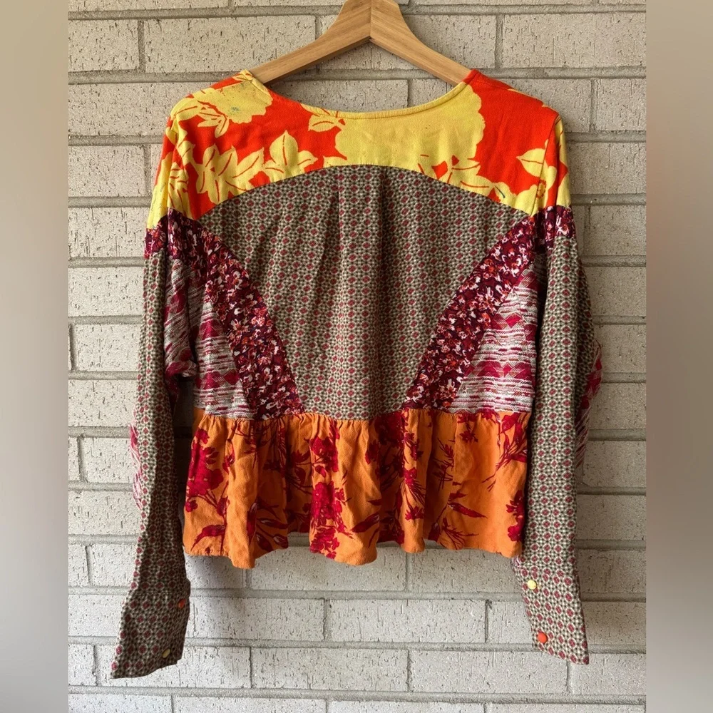 Free People Aloha State Of Mind Blouse V Neck Dolman Sleeve Small Yellow Orange